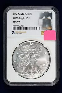 2020 Silver Eagle NGC MS70 Seven K StateLabelSeries Pennsylvania 1 of 5500 4W9K
