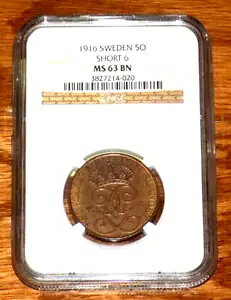 1916 NGC MS 63 �X�E�F�[�f�� 5 ORE �V���[�g 6 �X�E�F�[�f�� �n�C�O���[�h UNC �F��R�C��
