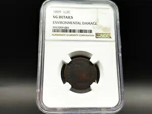 1809 NGC VG 詳細 クラシック ヘッド ハーフ セント ** 素晴らしい標本、回転ダイ* 059-001