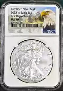 2023 W �V���o�[ �A�����J�� �C�[�O�� S$1 Burnisehd NGC MS70 ���s���� #1843