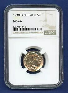 1938 D NGC MS66 �o�b�t�@���[ �j�b�P�� 5c �č������ǃR�C�� 1938-D MS-66 �u���X�g �z���C�g !