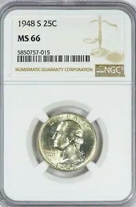 1948-S 25C ���V���g�� NGC MS66 ���C�g�g�[�� �N�H�[�^�[