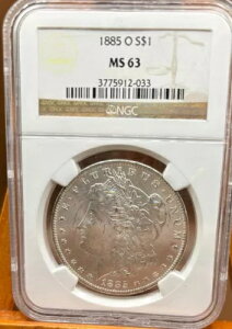 1885-O ���[�K�� �V���o�[ �_���[ MS63 NGC �P�[�X����