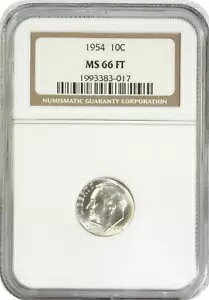 :1954-P 1OC �t�����N���� ���[�Y�x���g �_�C�� NGC �j�A �X�[�p�[�u MS 66 �t�B�[�g�ō��O���[�h