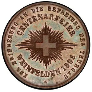 スイス 1898 PCGS SP64 ブロンズ トゥルガウ独立 100 周年記念メダル