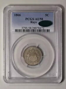 1866 5C CY V[ht jbP W/CY PCGS AU58 (CAC)