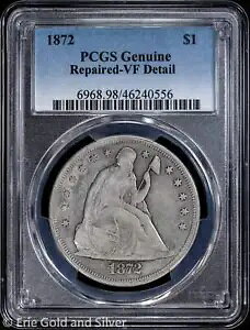 1872 年 $1 着席リバティ シルバー ダラー PCGS 本物の VF の詳細