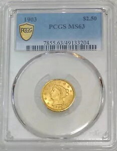 1903 $2.50 �S�[���h ���o�e�B PCGS MS63 �f���炵������ �O���[�f�B���O�ς� PQ �V�����z���_�[ #K176