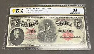 $5 1907 Fr#88 �@��ʉ݁u�E�b�h�`���b�p�[�v���� PCGS AU55 ���[�W �č� �ق� UNC