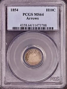 1854 Arrows Seated Liberty Half Dime PCGS MS64 - �f�G�ȃI���W�i�����F PQ!