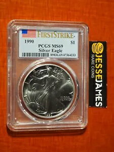 1990 $1 �A�����J�� �V���o�[ �C�[�O�� PCGS MS69 �t���b�O �t�@�[�X�g �X�g���C�N ���x��