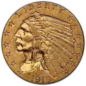 1915 $2.50 �S�[���h �C���f�B�A�� �w�b�h �N�H�[�^�[ �C�[�O�� PCGS AU55 �č������ǃR�C��