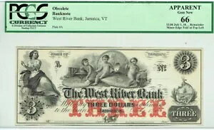 $3 PCGS グレードの宝石 新品 66 ウエスト リバー バンク ジャマイカ バーモント チェラブ 着席 $$$