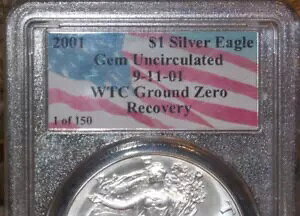 2001 *1/150* $1 �V���o�[ �A�����J�� �C�[�O�� MS65+ PCGS WTC ���[���h �g���[�h �Z���^�[ 911
