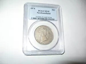 1874 j[t@hh NFLD 50 Zg 50c  PCGS XF45