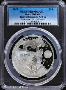 2022 ?10 イギリス 5 オンス シルバー プルーフ ホグワーツ特急 PCGS PR 69 DCAM