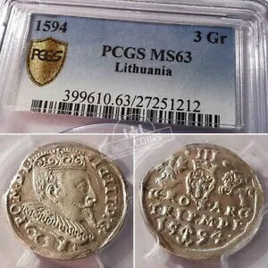 ���g�A�j�A - Zygmunt III Waza - 3 �O���X - 1594 �N - PCGS MS63 - TOP POP !!!