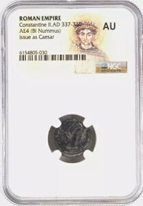 ���[�}�鍑 �R���X�^���e�B�m�X 11 �� Bi Nummus AD 337-340 �J�G�T���Ƃ��� NGC AU ���s