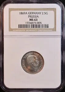 1869 �h�C�c�A�v���C�Z�� 2 1/2 �V���o�[ �O���b�V�F�� - NGC MS63 - �܂΂䂢�΂���̖��邢����!