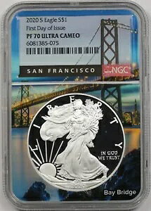 2020-S �V���o�[ �C�[�O�� �h�� $1 NGC FDOI PF 70 �E���g�� �J���I �x�C �u���b�W ���x��