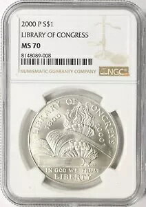 2000-P アメリカ議会図書館 銀貨 1 ドル NGC MS70