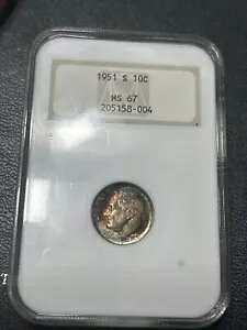 1951 S 10C ���[�Y�x���g �V���o�[ �_�C�� NGC �t�@�b�e�B �z���_�[ ���������C���{�[ �g�[�� MS67