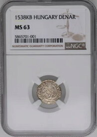ハンガリー。王国フェルディナンド 1 世 1538-KB シルバー デナール NGC MS-63。