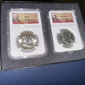 1956 50c �č��t�����N���� �V���o�[ �n�[�t�_���[ �Z�b�g - NGC MS 64/MS 64 FBL