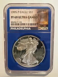 1995-P アメリカン シルバー イーグル - NGC PF69 ウルトラ カメオ ブルー コア - 送料無料! #0026