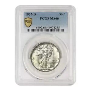 1937-D US 50c �V���o�[ �E�H�[�L���O ���o�e�B �n�[�t�_���[ PCGS MS66 ��΃O���[�h �R�C��