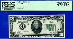 1928�N $20 �A�M������s�� PCGS 67PPQ ���߂��Ă����f���炵����� �N���[�u�����h Fr 2050-D