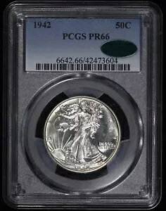 1942 �v���[�t �E�H�[�L���O ���o�e�B 50c �n�[�t�_���[ PCGS PR 66 CAC ���F