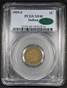 1909-S Indian Head Cent �O���[�f�B���O XF40 by PCGS CAC KEY DATE COIN PQ+