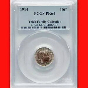 1914 PCGS PR64 �~���g 425 - �Œ� 1859 �N - ���݂̃v���[�t 10C ?? �L�[���t Barber Dime