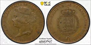 スペイン イザベル 2 世 銅模様 25 センティモス 1854 PCGS SP61BN マドリード造幣局