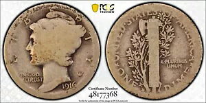 1916-D �}�[�L�����[ �V���o�[ �_�C�� 10C PCGS �قڗǍD 03 AG3 AG03 ���A �L�[ �f�[�g