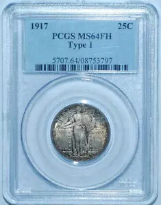 1917 PCGS MS64FH �t���w�b�h �^�C�v 1 T1 �X�^���f�B���O ���o�e�B �N�H�[�^�[ 25c