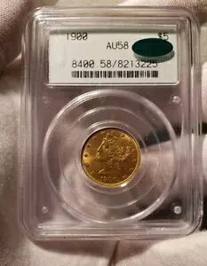 ���₩�ȐF�����A����̂��� 1900 G$5 ���o�e�B �n�[�t �C�[�O�� AU58 OGH CAC