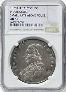 �C�^���A ���c�X�e�[�g ���c���I 3 �� 1826-R 1 �X�N�[�h �V���o�[ �R�C�� PCGS �F��AAU-55