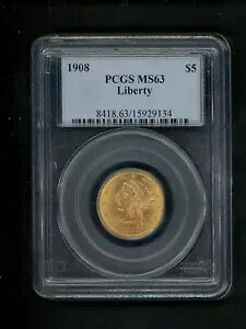 1908 US $5.00 S[h oeB $5.00 C[O PCGS MS63 UNC \tgtXgΐ̑I!