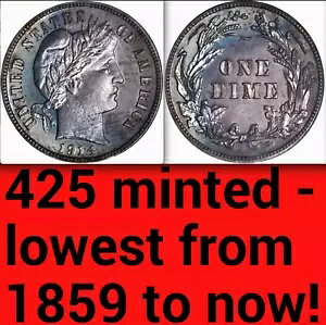 1914 PCGS PR64 �~���g 425 - �Œ� 1859 �N - ���݂̃v���[�t 10C ?? �L�[���t Barber Dime