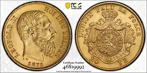1871 �x���M�[ �|�W�V���� A - �S�[���h 20 �t���� PCGS MS64�APOP 10 �� 6 ���オ��܂���!