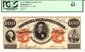 $100 1862 �o�[�W�j�A���Ɏ��� - PCGS 62 �V�i - *���ɒ������O���[�h�̎���*