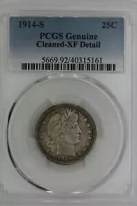 1914-S .25 PCGS 純正 洗浄済み-XF 詳細 理髪店 クォーター