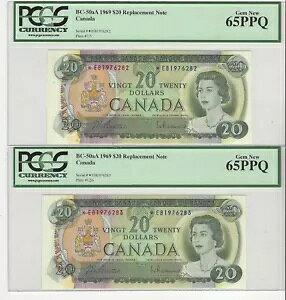 1969 BOC BC-50aA�A$20 Bea/Ras SN# *EB 1976282 & 83 PCGS MS-65 PPQ Repl Notes