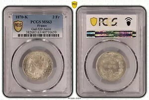 �t�����X 2 1870 K �Z���X �V���o�[ �T�� ���W�F���h �A���J�[ PCGS MS63 �{���h�[ Gad529