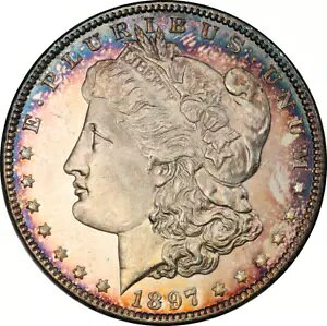 1897-P ���[�K�� �V���o�[ �_���[ PCGS MS64DMPL �f�B�[�v�~���[�v���[�t�̂悤�ȁA�����ȃg�[���I