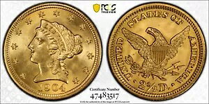 PCGS MS65 1904 $2.50 �S�[���h ���o�e�B �w�b�h �N�H�[�^�[ �C�[�O�� (BC17)