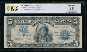AC Fr 281 1899 $5 �V���o�[�ؖ��� PCGS 20 �`�[�t�m�[�g