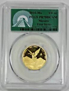 2016-Mo メキシコ オンザ PCGS PR70 DCAM 1st ストライク アステカ ラベル 1/4 オンス .999 ファイン ゴールド